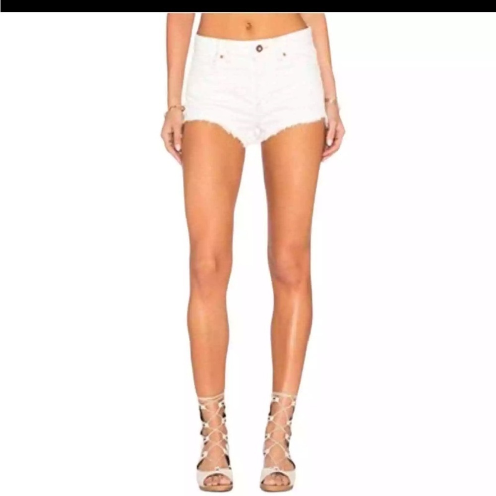 Free People White Raw-Hem High-Rise Denim Shorts